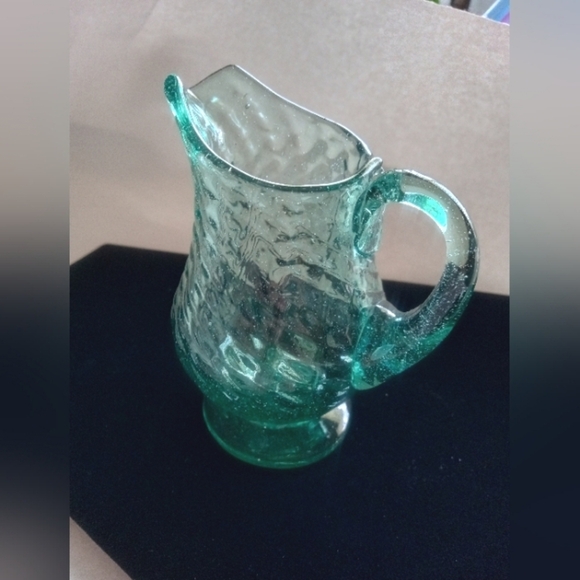 Vintage Studio Art Glass Pitcher Miniature Blown Glass 4" Tall 3.75" At Widest - Picture 3 of 9